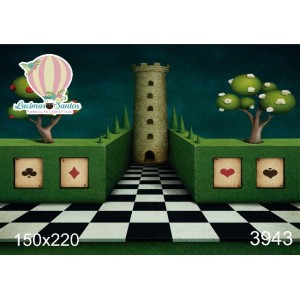  FUNDO FOTOGRÁFICO EM MALHA ALICE NO PAIS DAS MARAVILHAS REF.3943